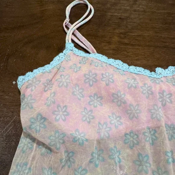 Cosabella Pink Floral Mesh Lace Trim Sheer Romance Sensual Cami Made in IT Sz M - Picture 3 of 8